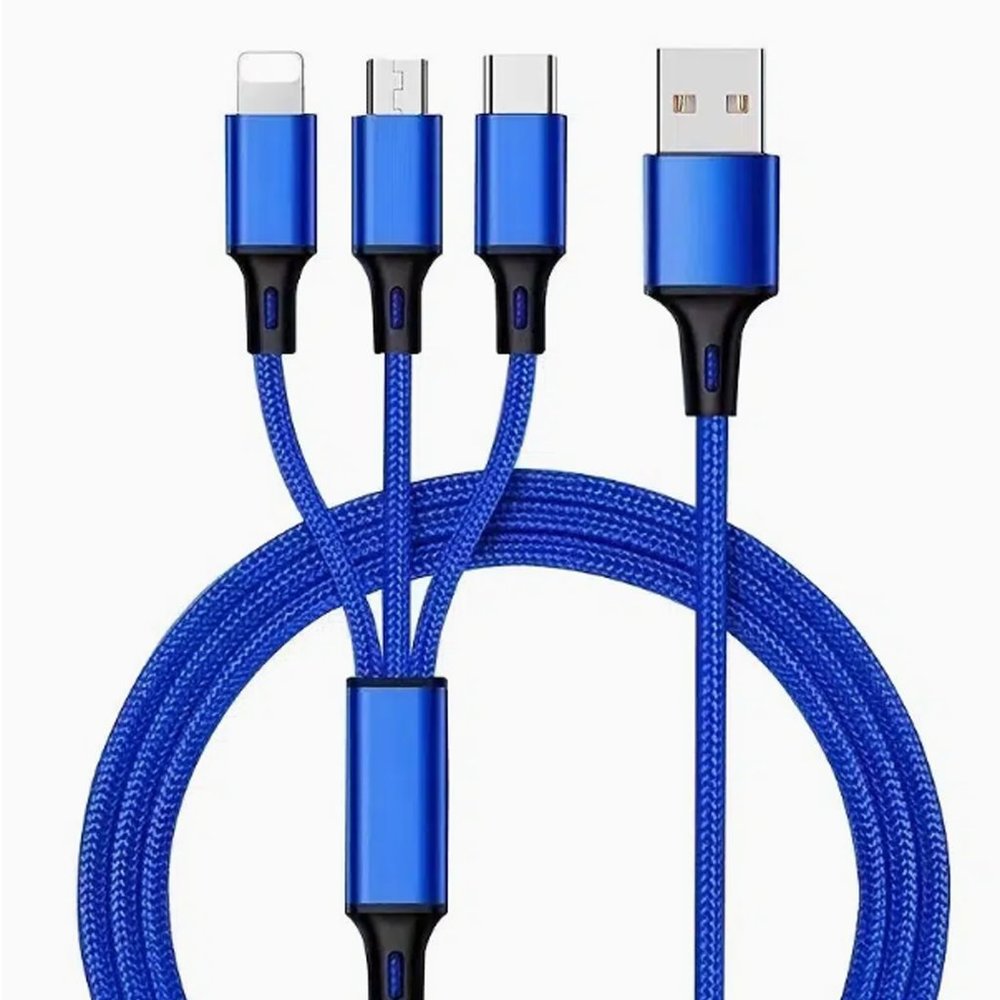 Blue Universal 3 in 1 Fast Charging Smartphone Cord Adapter